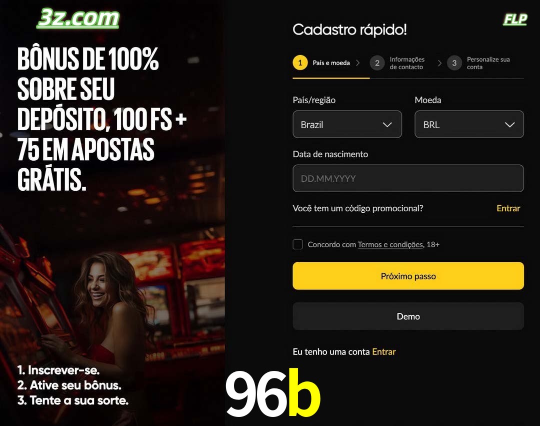 96b registro oficial cassino online Brasil com bônus de depósito e free spins